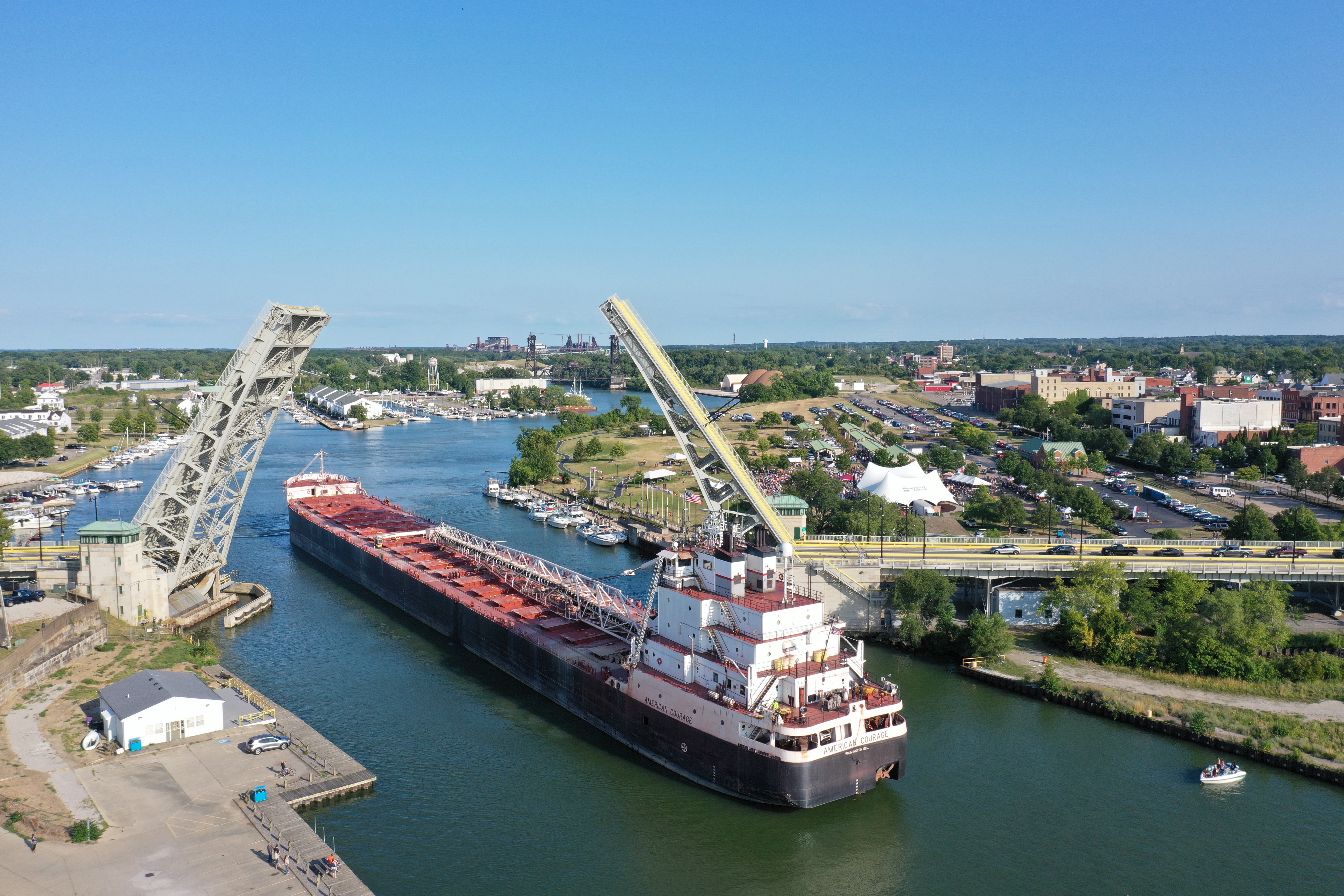 Charles Berry Bascule Bridge and freighter in Lorain, Ohio